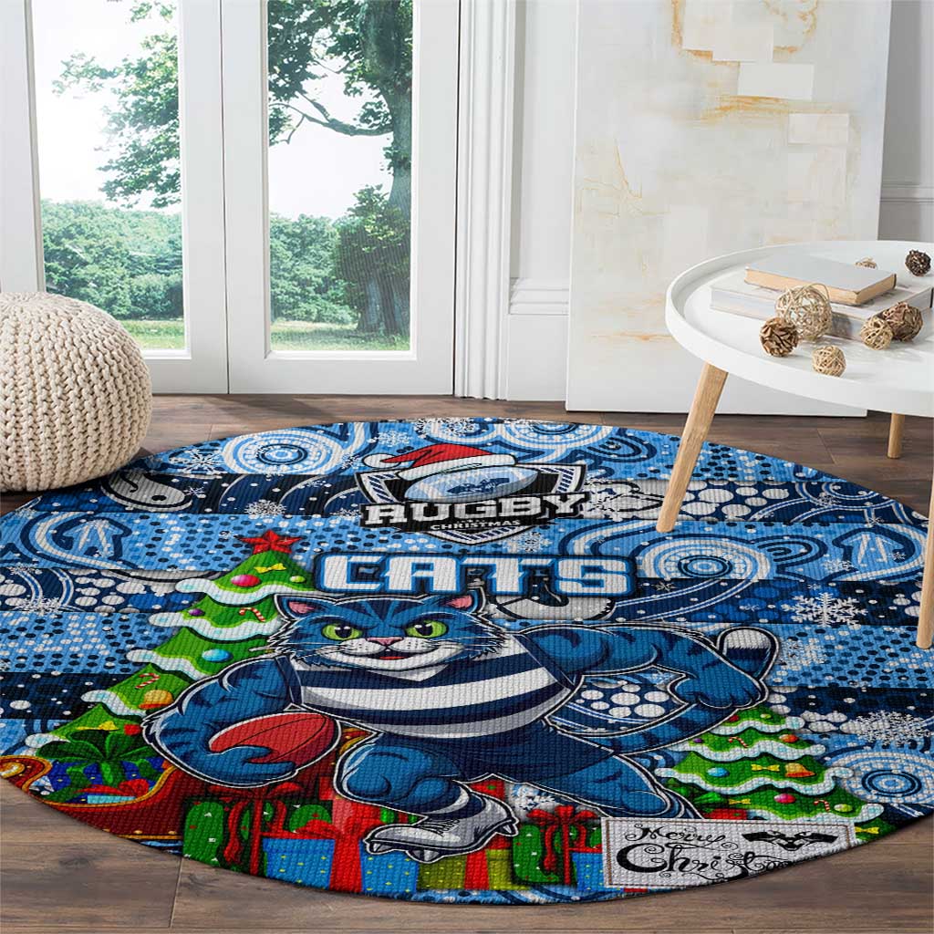 Cats Football Merry Christmas Round Carpet Indigenous Australian Art