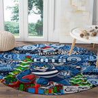 Cats Football Merry Christmas Round Carpet Indigenous Australian Art