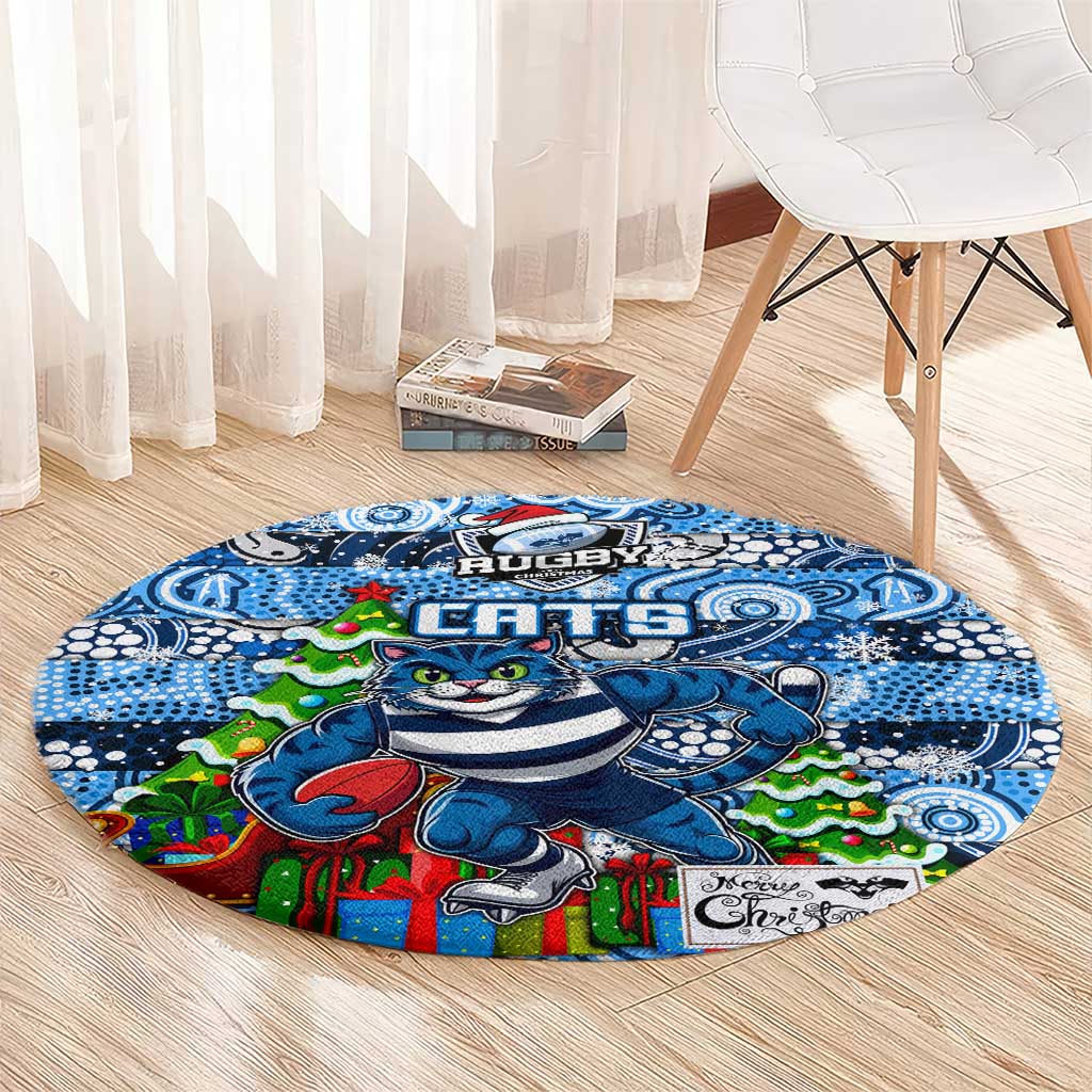 Cats Football Merry Christmas Round Carpet Indigenous Australian Art