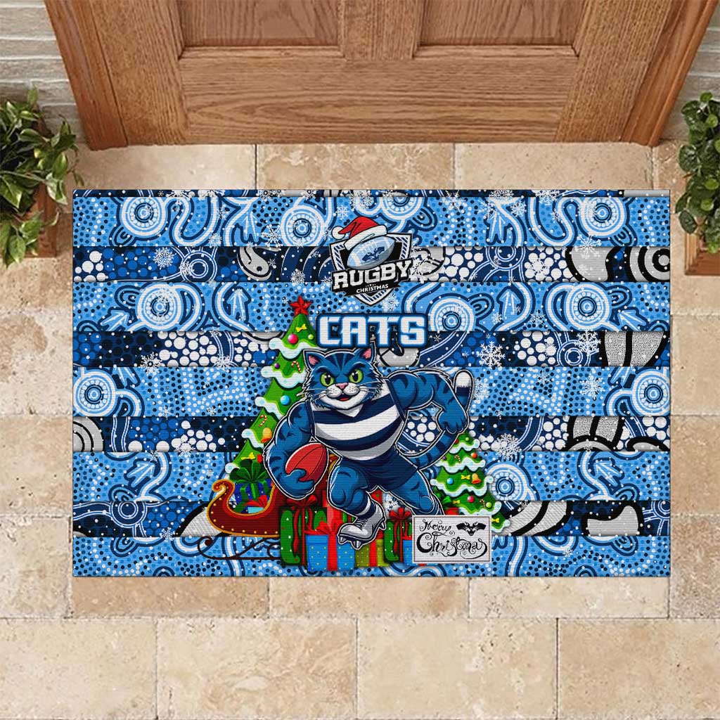 Cats Football Merry Christmas Rubber Doormat Indigenous Australian Art