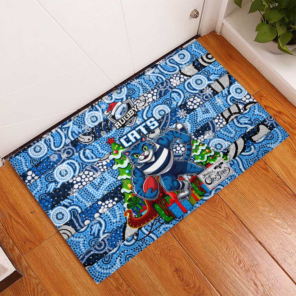 Cats Football Merry Christmas Rubber Doormat Indigenous Australian Art