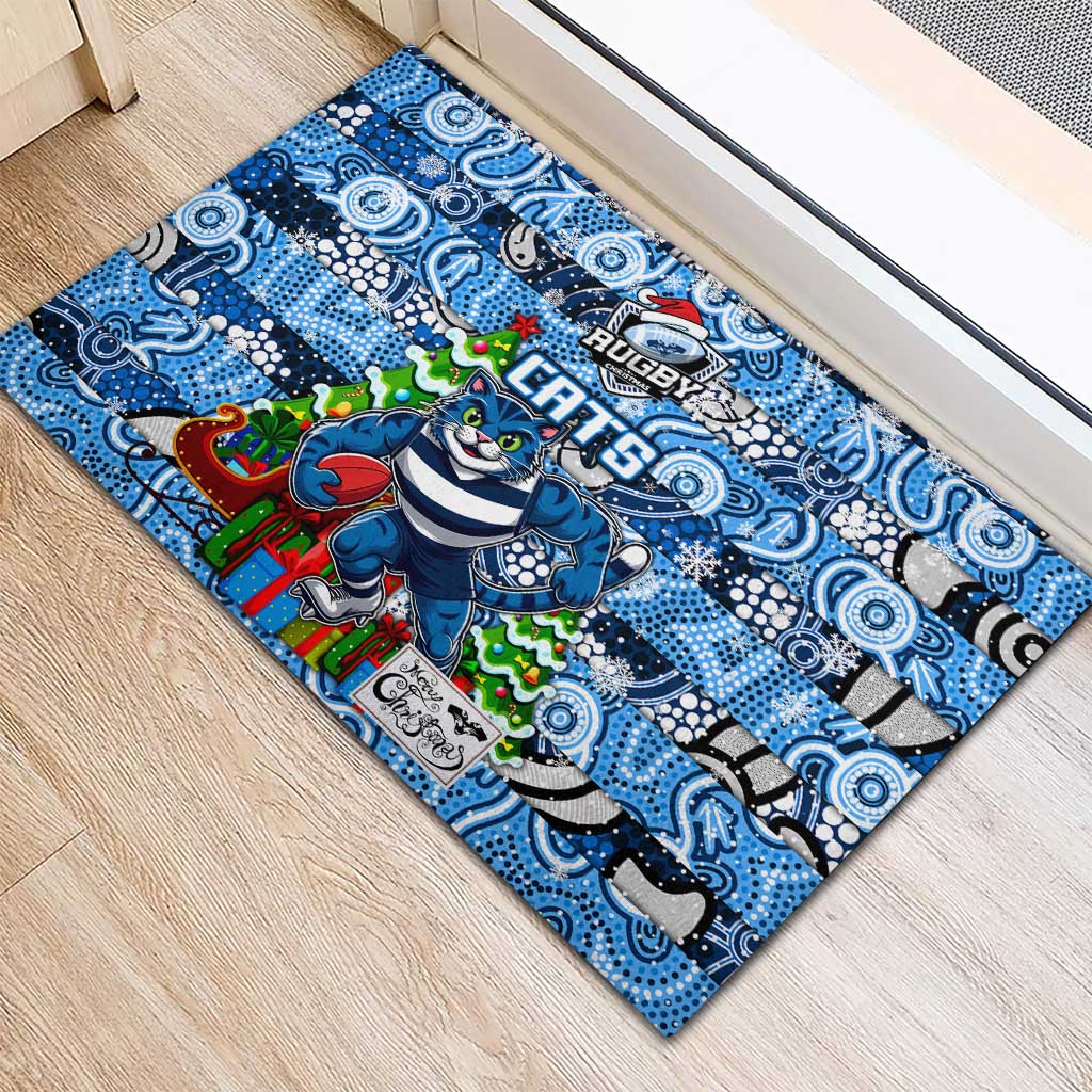 Cats Football Merry Christmas Rubber Doormat Indigenous Australian Art