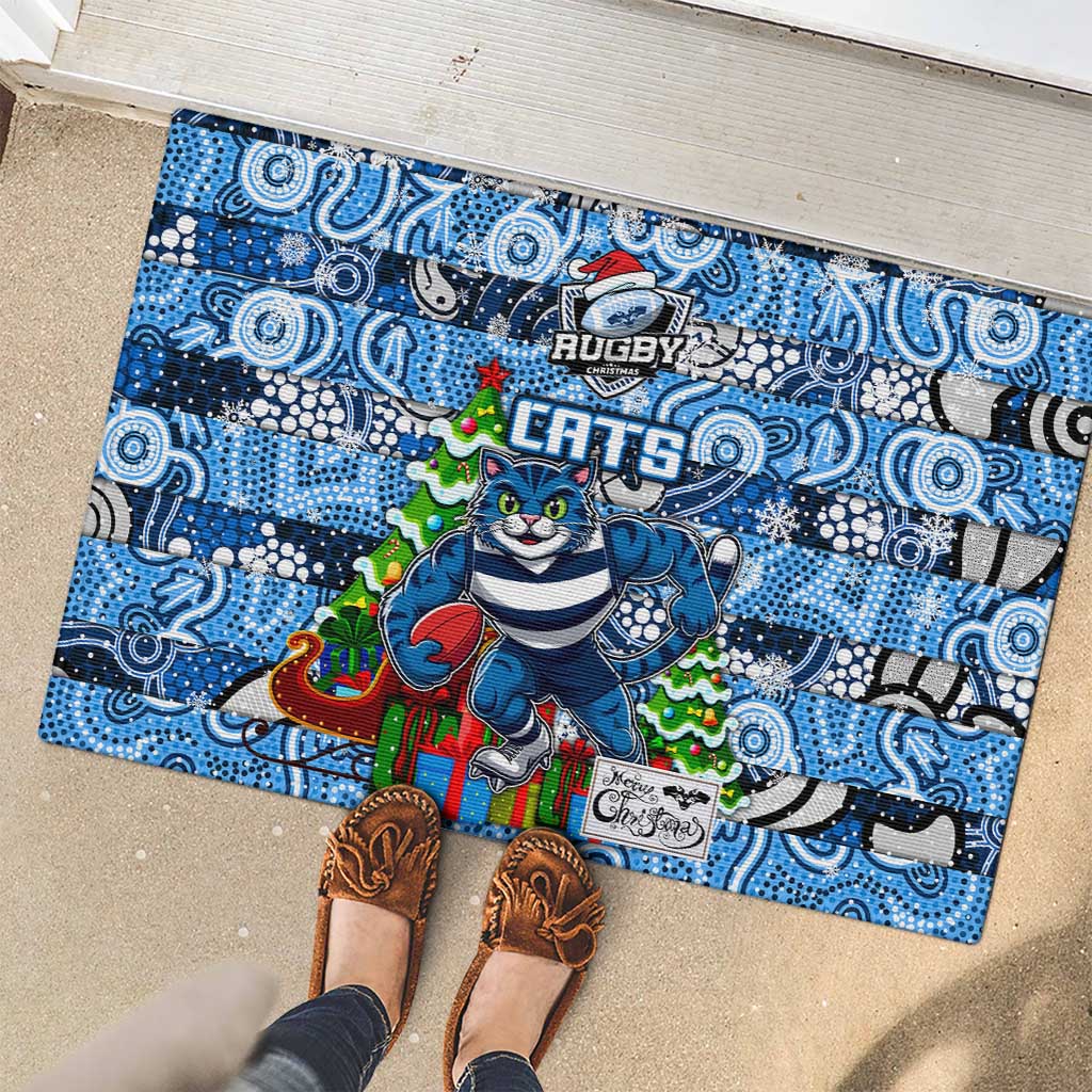 Cats Football Merry Christmas Rubber Doormat Indigenous Australian Art