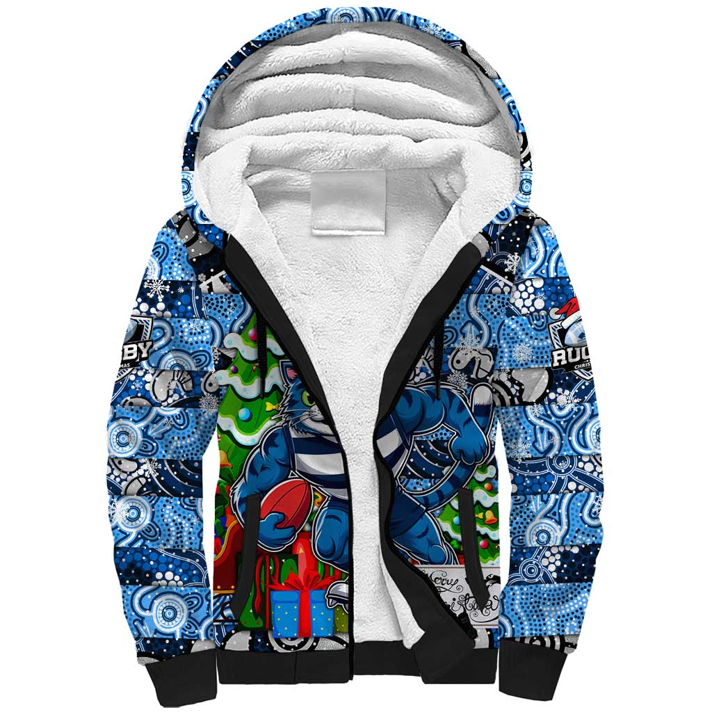 Custom Cats Rugby Merry Christmas Sherpa Hoodie Indigenous Australian Art