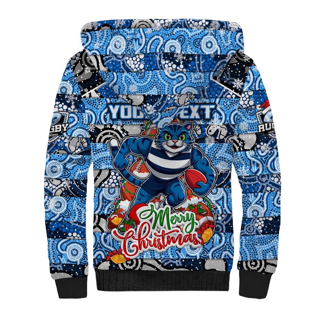 Custom Cats Rugby Merry Christmas Sherpa Hoodie Indigenous Australian Art
