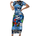 Custom Cats Rugby Merry Christmas Short Sleeve Bodycon Dress Indigenous Australian Art