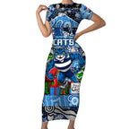 Custom Cats Rugby Merry Christmas Short Sleeve Bodycon Dress Indigenous Australian Art
