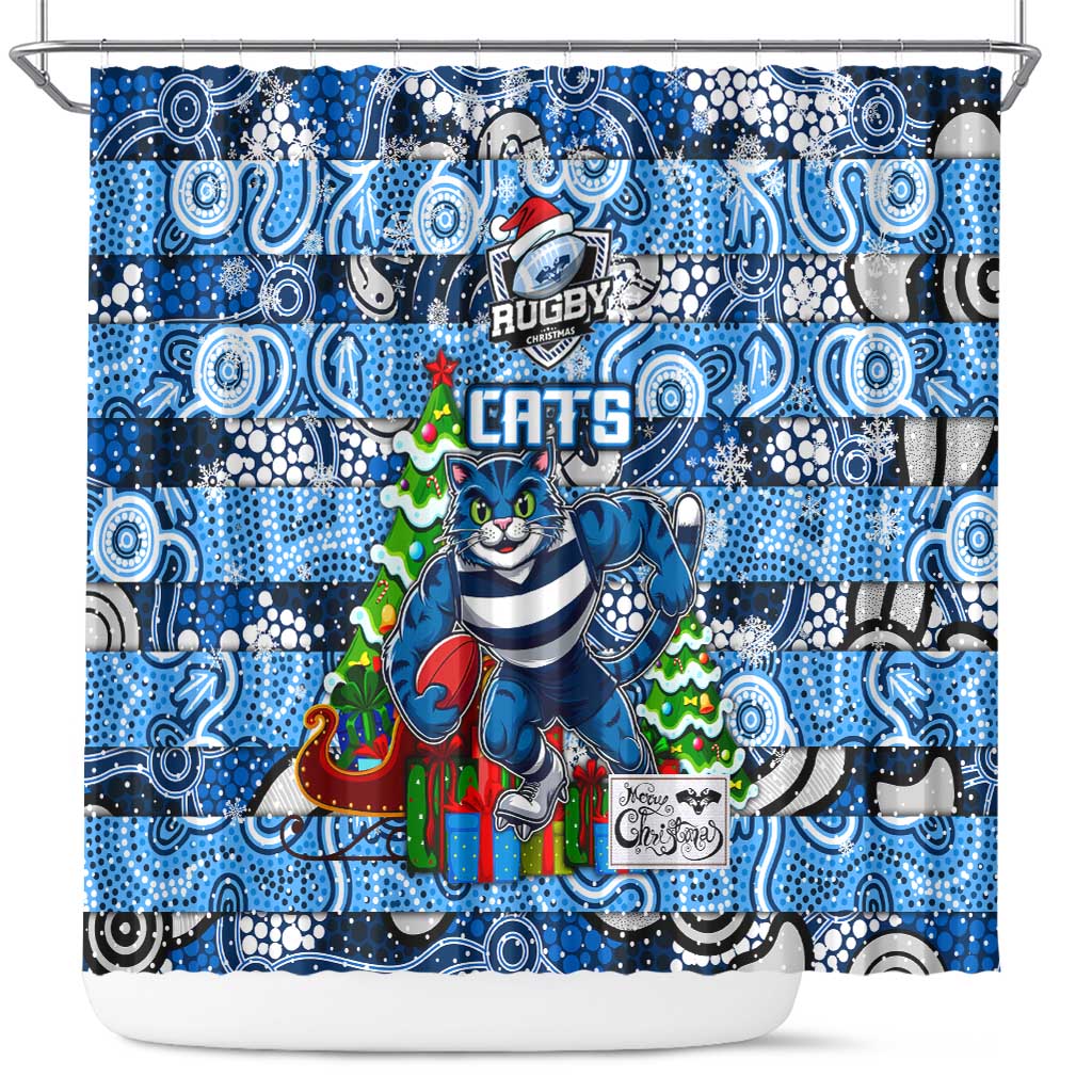 Cats Football Merry Christmas Shower Curtain Indigenous Australian Art