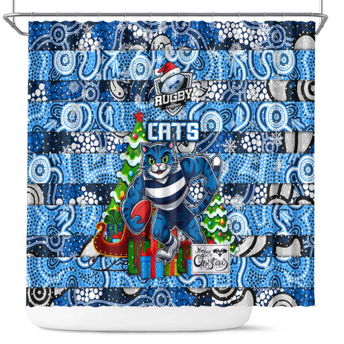 Cats Football Merry Christmas Shower Curtain Indigenous Australian Art