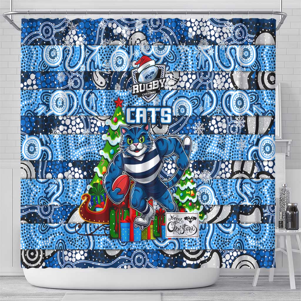 Cats Football Merry Christmas Shower Curtain Indigenous Australian Art