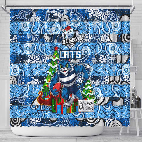 Cats Football Merry Christmas Shower Curtain Indigenous Australian Art