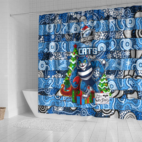 Cats Football Merry Christmas Shower Curtain Indigenous Australian Art