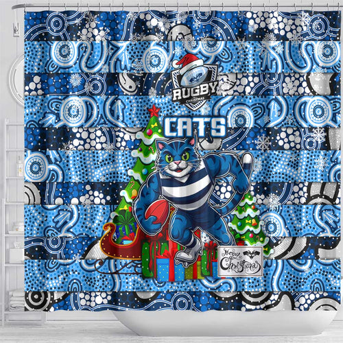 Cats Football Merry Christmas Shower Curtain Indigenous Australian Art