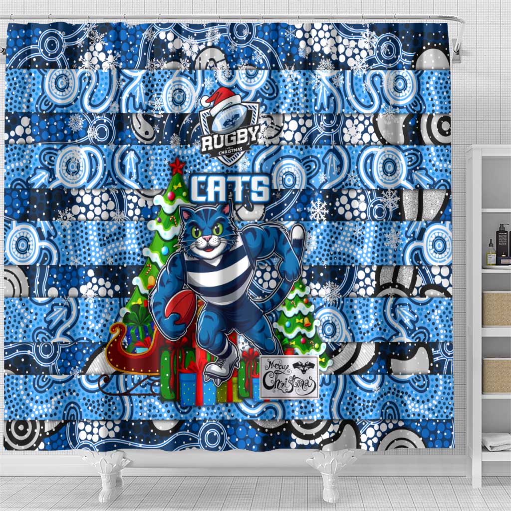Cats Football Merry Christmas Shower Curtain Indigenous Australian Art
