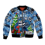 Custom Cats Rugby Merry Christmas Sleeve Zip Bomber Jacket Indigenous Australian Art