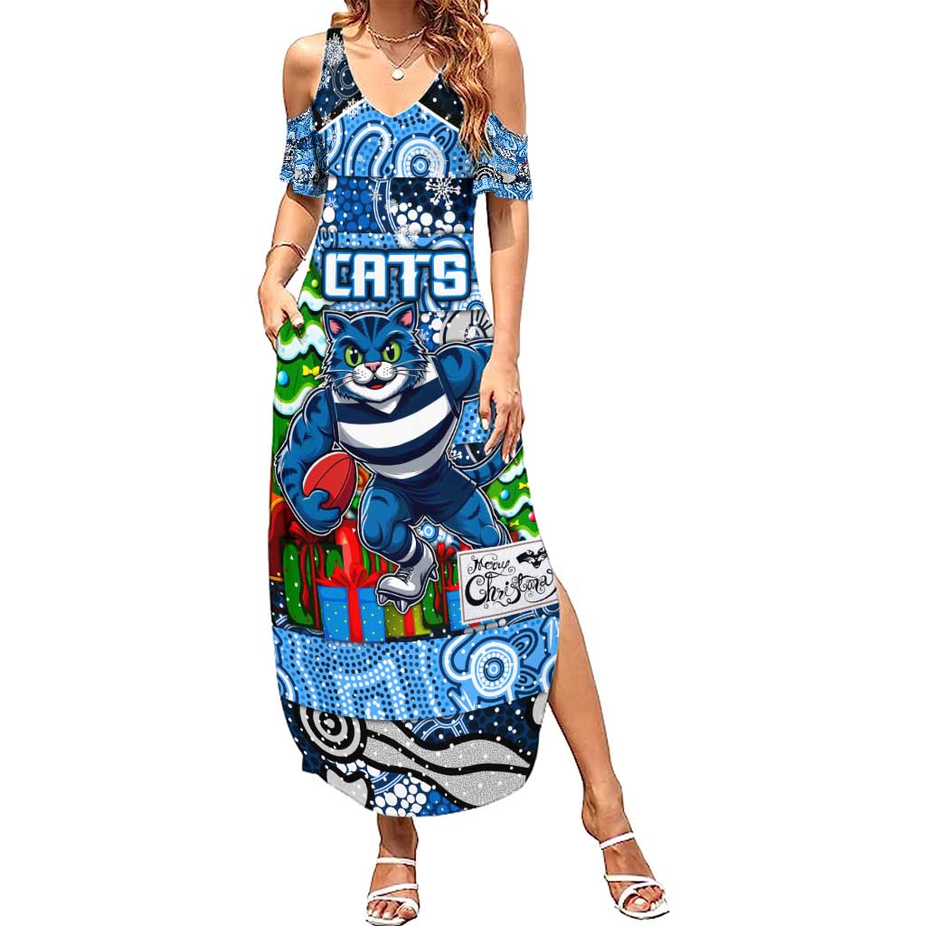 Custom Cats Rugby Merry Christmas Summer Maxi Dress Indigenous Australian Art
