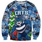 Custom Cats Rugby Merry Christmas Sweatshirt Indigenous Australian Art