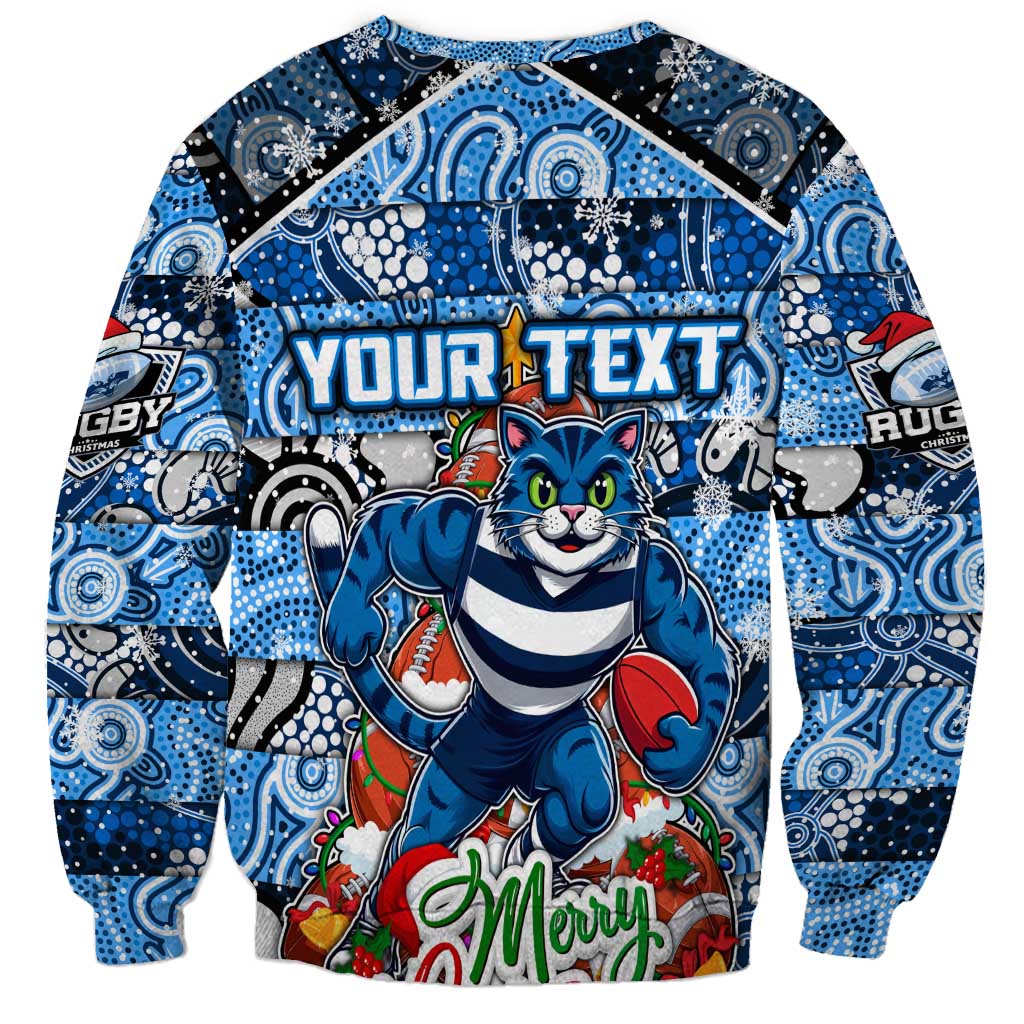 Custom Cats Rugby Merry Christmas Sweatshirt Indigenous Australian Art