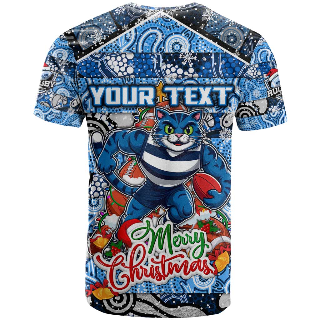 Custom Cats Rugby Merry Christmas T Shirt Indigenous Australian Art