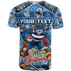 Custom Cats Rugby Merry Christmas T Shirt Indigenous Australian Art