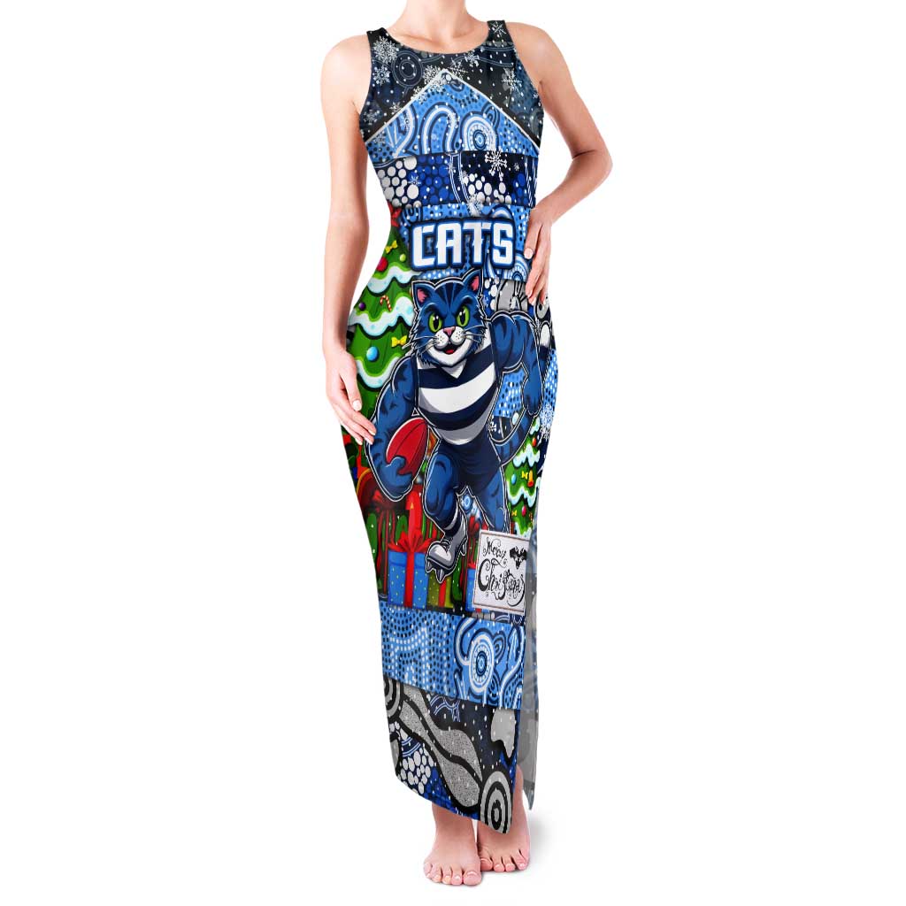 Custom Cats Rugby Merry Christmas Tank Maxi Dress Indigenous Australian Art