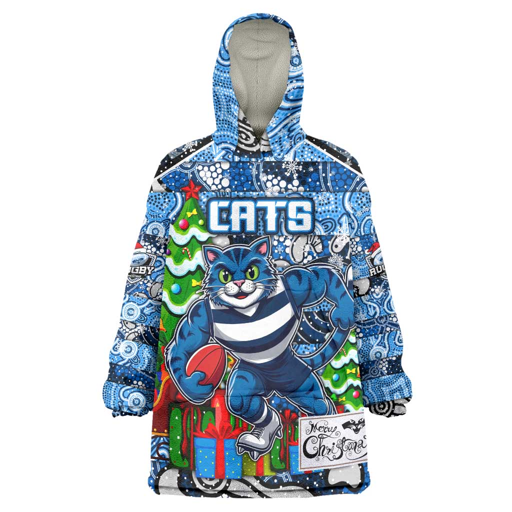 Custom Cats Rugby Merry Christmas Wearable Blanket Hoodie Indigenous Australian Art