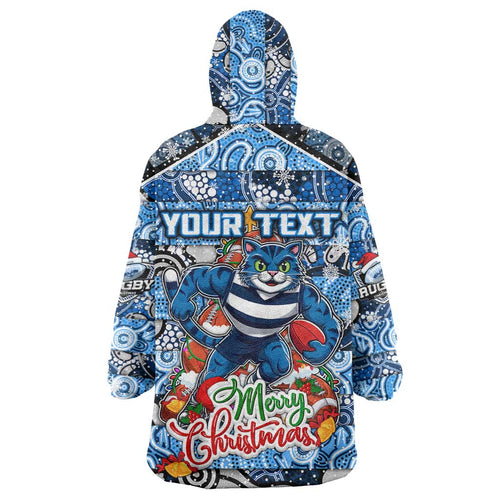 Custom Cats Rugby Merry Christmas Wearable Blanket Hoodie Indigenous Australian Art