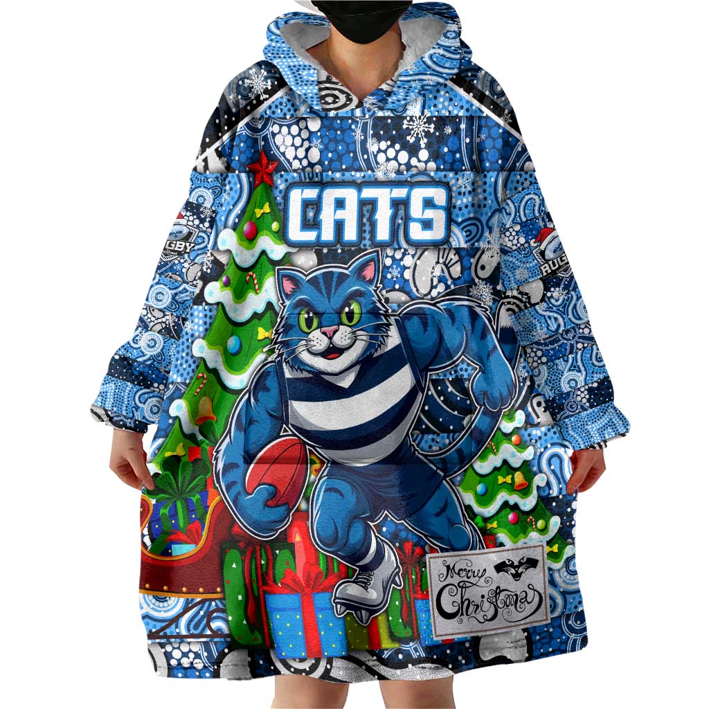 Custom Cats Rugby Merry Christmas Wearable Blanket Hoodie Indigenous Australian Art