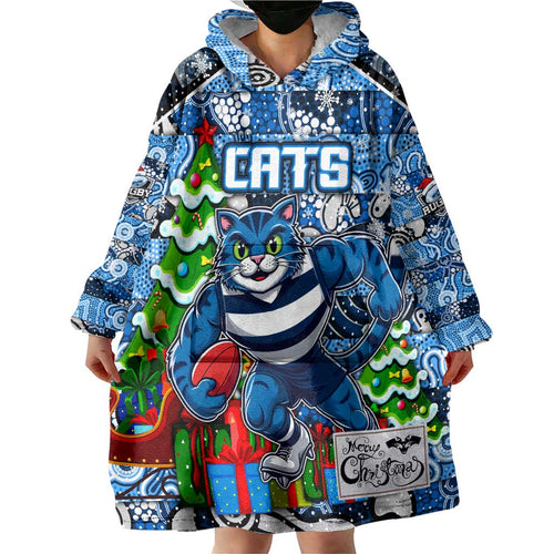 Custom Cats Rugby Merry Christmas Wearable Blanket Hoodie Indigenous Australian Art