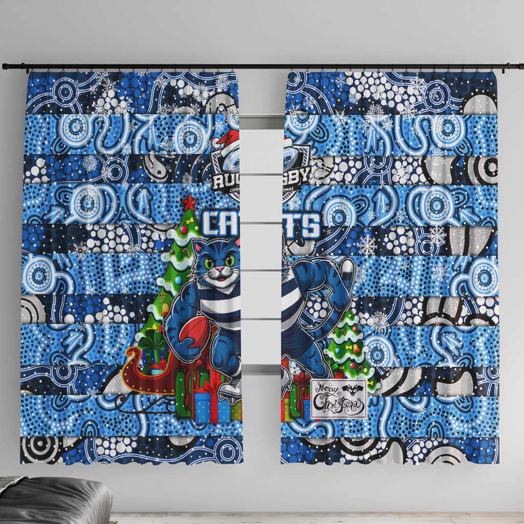 Cats Football Merry Christmas Window Curtain Indigenous Australian Art