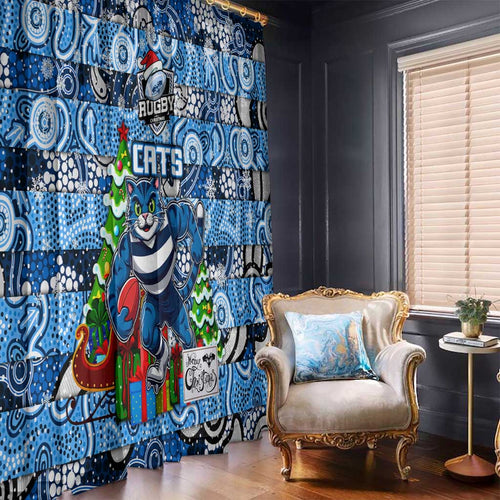 Cats Football Merry Christmas Window Curtain Indigenous Australian Art