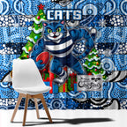 Cats Football Merry Christmas Window Curtain Indigenous Australian Art