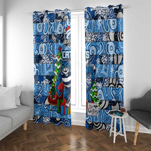 Cats Football Merry Christmas Window Curtain Indigenous Australian Art
