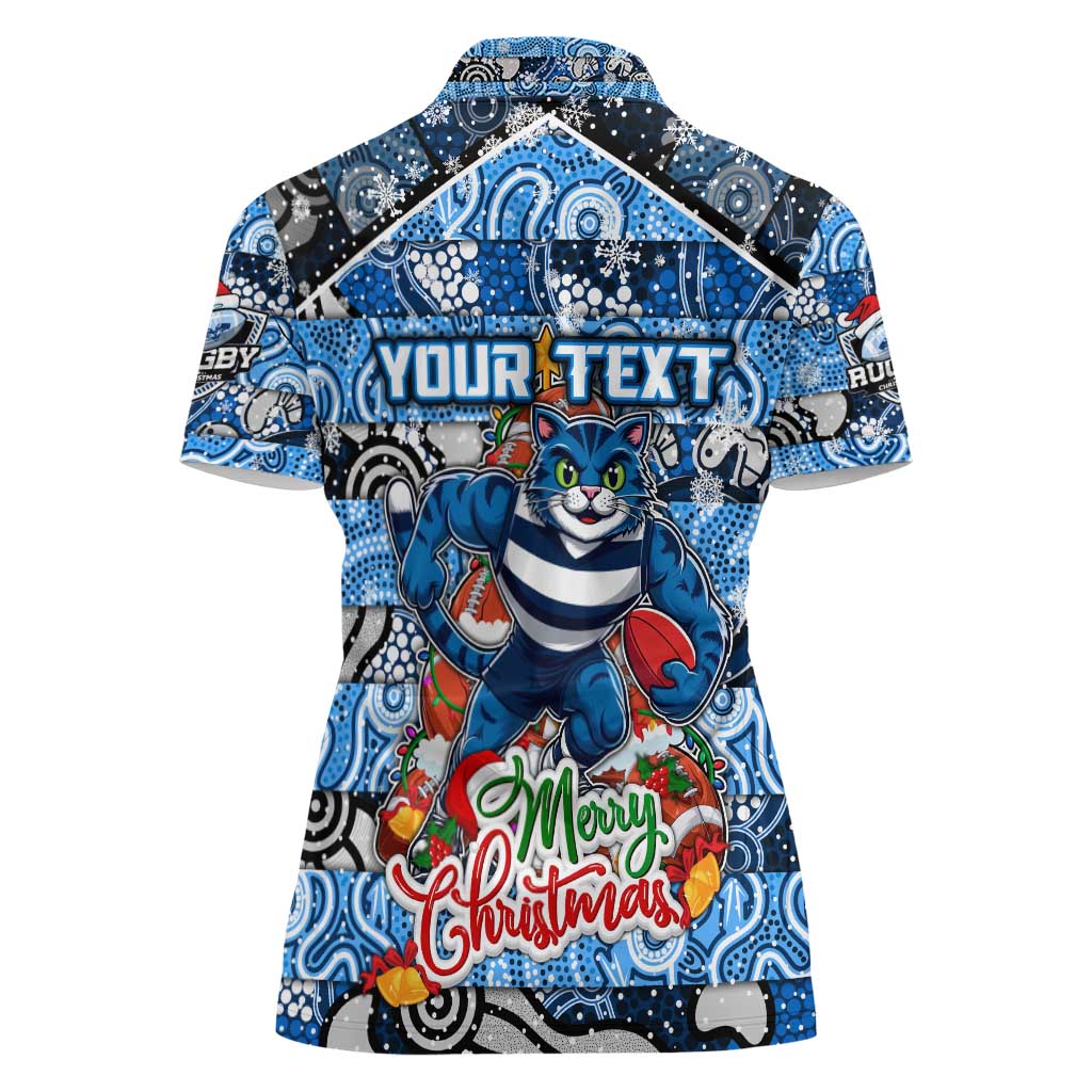Custom Cats Rugby Merry Christmas Women Polo Shirt Indigenous Australian Art
