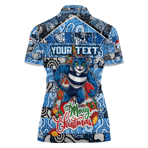 Custom Cats Rugby Merry Christmas Women Polo Shirt Indigenous Australian Art