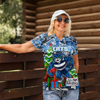 Custom Cats Rugby Merry Christmas Women Polo Shirt Indigenous Australian Art