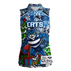 Custom Cats Rugby Merry Christmas Women Sleeveless Polo Shirt Indigenous Australian Art