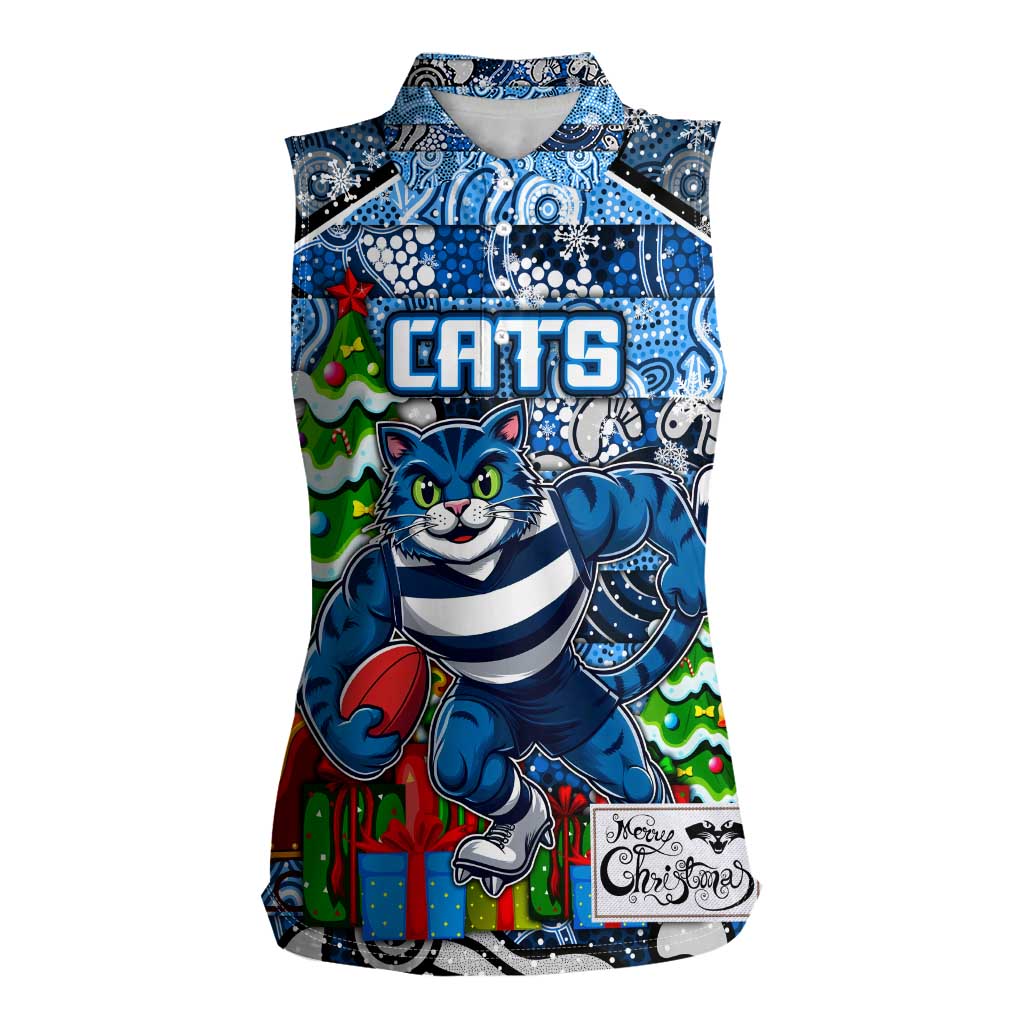 Custom Cats Rugby Merry Christmas Women Sleeveless Polo Shirt Indigenous Australian Art