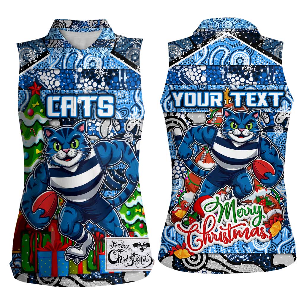 Custom Cats Rugby Merry Christmas Women Sleeveless Polo Shirt Indigenous Australian Art