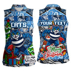 Custom Cats Rugby Merry Christmas Women Sleeveless Polo Shirt Indigenous Australian Art
