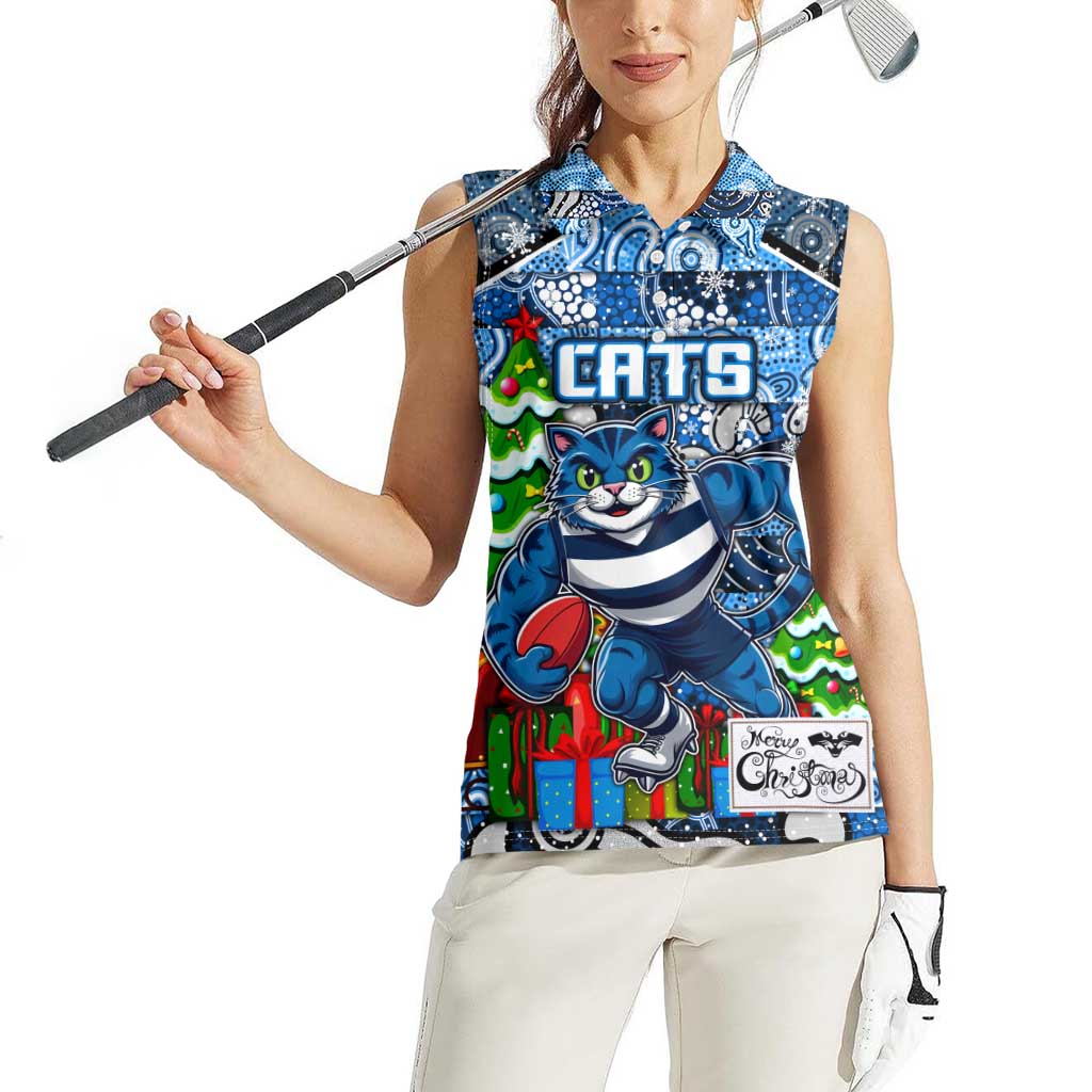 Custom Cats Rugby Merry Christmas Women Sleeveless Polo Shirt Indigenous Australian Art