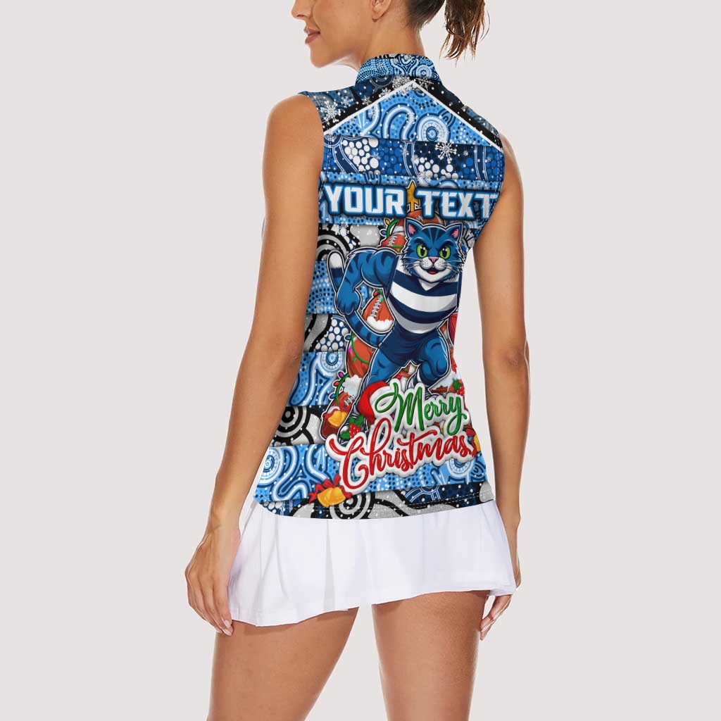 Custom Cats Rugby Merry Christmas Women Sleeveless Polo Shirt Indigenous Australian Art