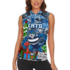 Custom Cats Rugby Merry Christmas Women Sleeveless Polo Shirt Indigenous Australian Art