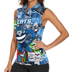 Custom Cats Rugby Merry Christmas Women Sleeveless Polo Shirt Indigenous Australian Art