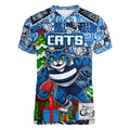 Custom Cats Rugby Merry Christmas Women V-Neck T-Shirt Indigenous Australian Art