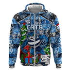 Custom Cats Rugby Merry Christmas Zip Hoodie Indigenous Australian Art