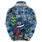 Custom Cats Rugby Merry Christmas Zip Hoodie Indigenous Australian Art