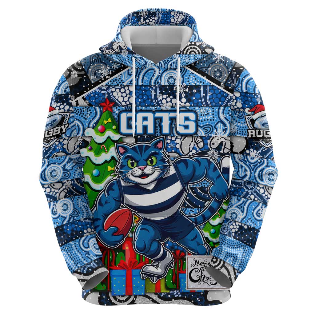 Custom Cats Rugby Merry Christmas Zip Hoodie Indigenous Australian Art