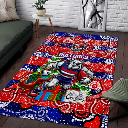 Bulldogs Football Merry Christmas Area Rug Indigenous Australian Art