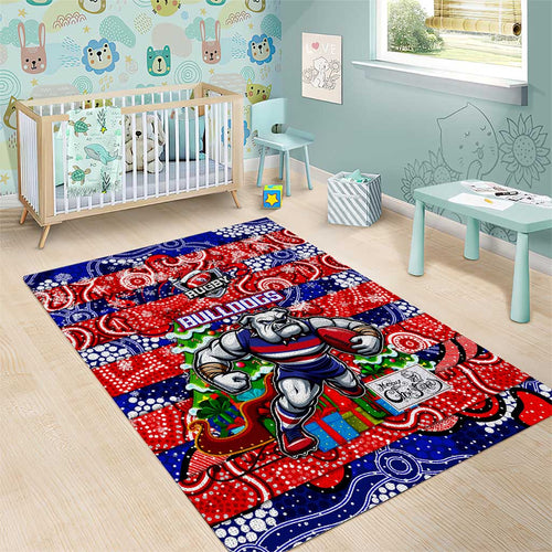 Bulldogs Football Merry Christmas Area Rug Indigenous Australian Art